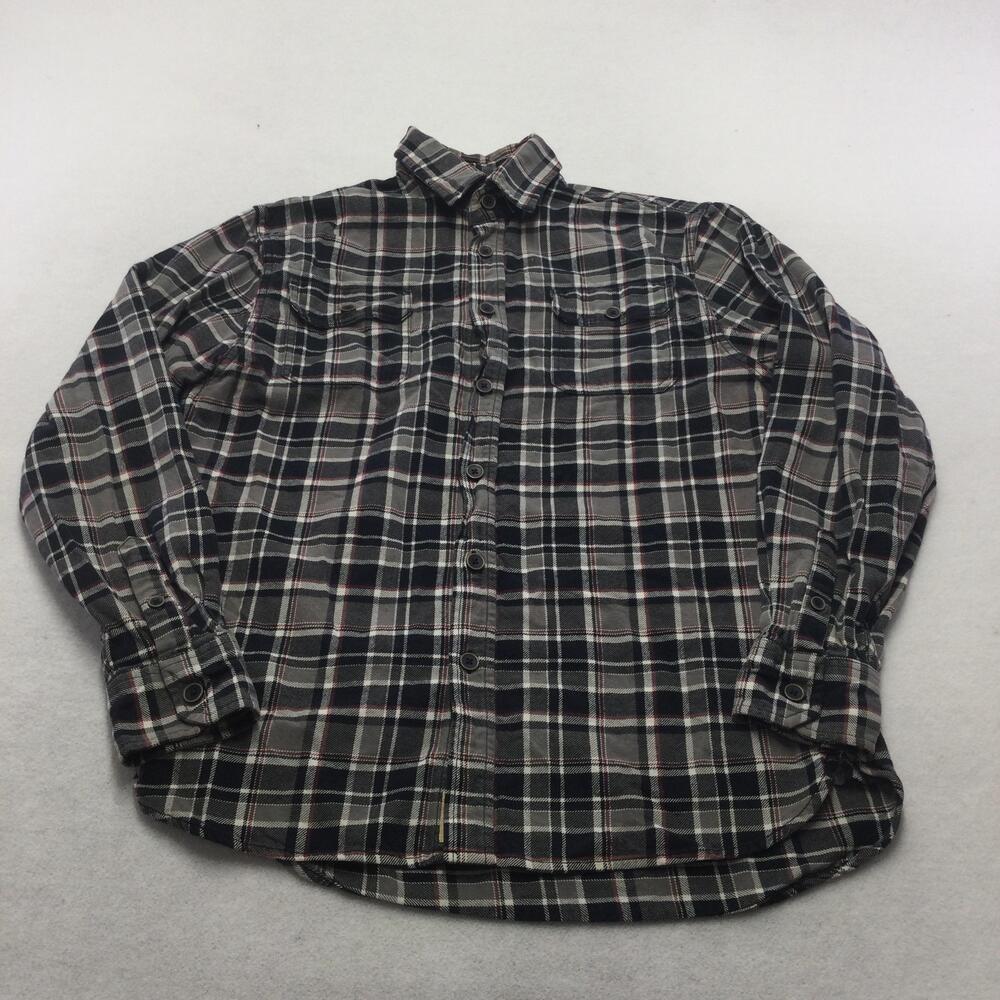 JACHS Shirt Mens Medium Gray Plaid Flannel Long Sleeve Button Up Casual